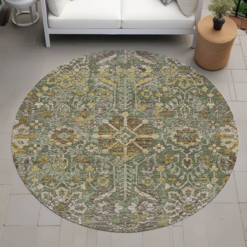 Machine Washable Indoor/ Outdoor Global Firestone Chantille Rug - Olive - 8' x 8'