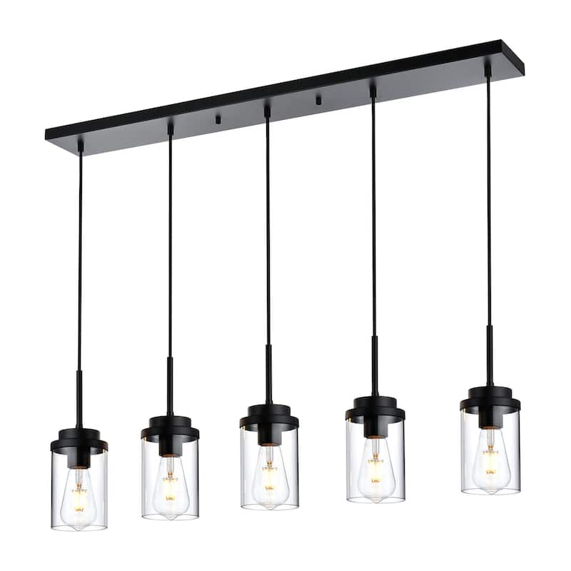 5 Lights Kitchen Island Lighting Linear Chandeliers, Industrial Pendant Light Fixtures Ceiling Hanging with Clear Glass Shade