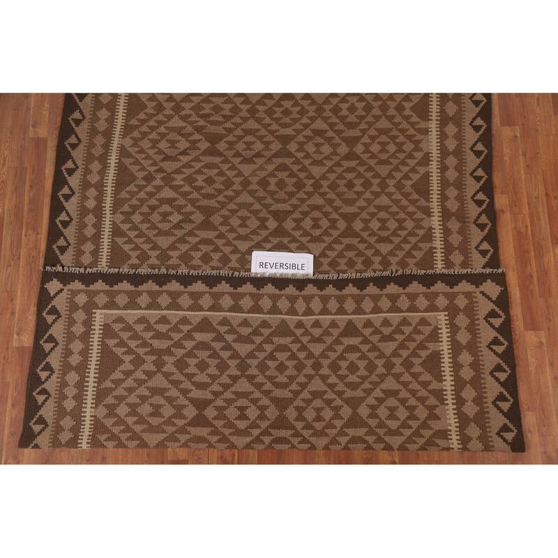 Hand Woven Oriental 100% Wool Carpet Southwestern Geometric Brown Kilim Area Rug - 9' 4'' X 6' 8''