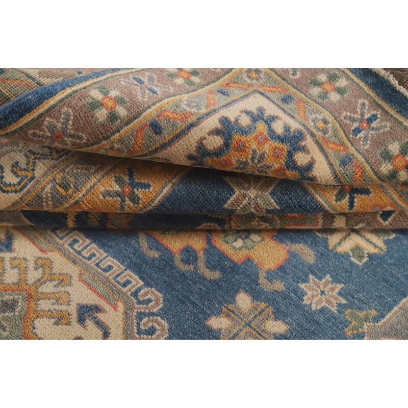 Blue Kazak Living Room Area Rug Handmade Wool Carpet - 6'8" x 9'9"