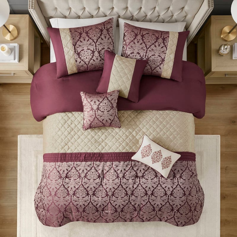 Madison Park Lily 6 Piece Jacquard Comforter Set with Throw Pillows
