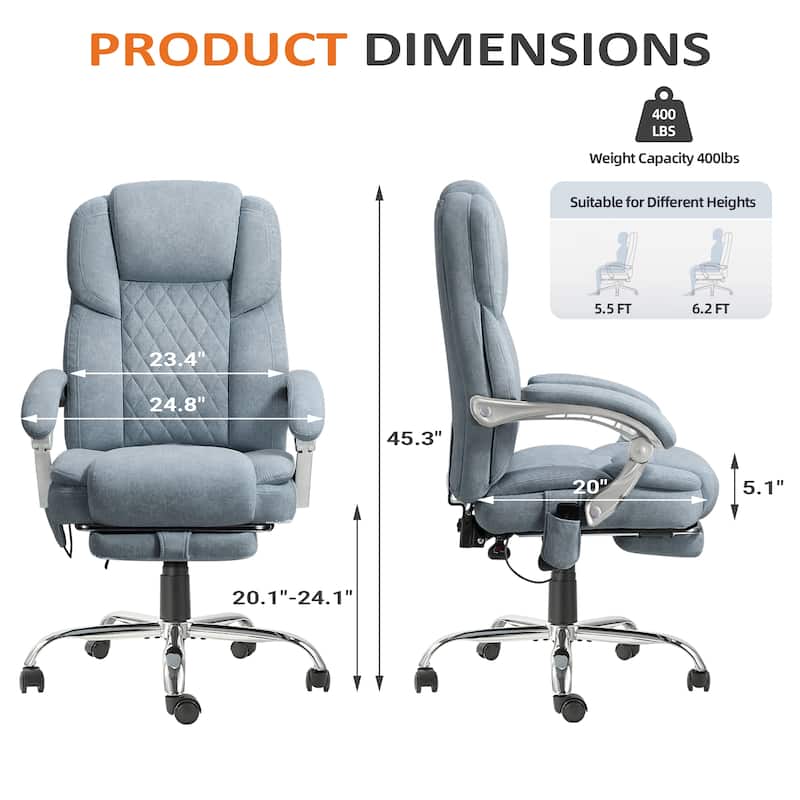 EROMMY Ergonomic Heated Massage Office Chair with Lumbar Support, Reclining Backrest, 2/4/6-Point Massage