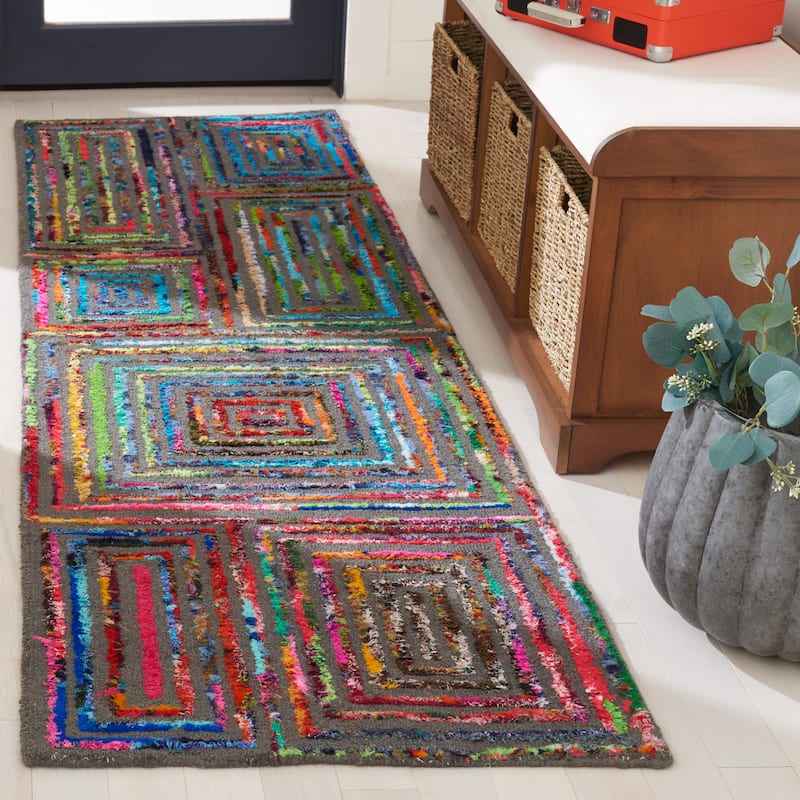 SAFAVIEH Handmade Nantucket Marieka Contemporary Cotton Rug - 2'3" x 8' Runner - Charcoal