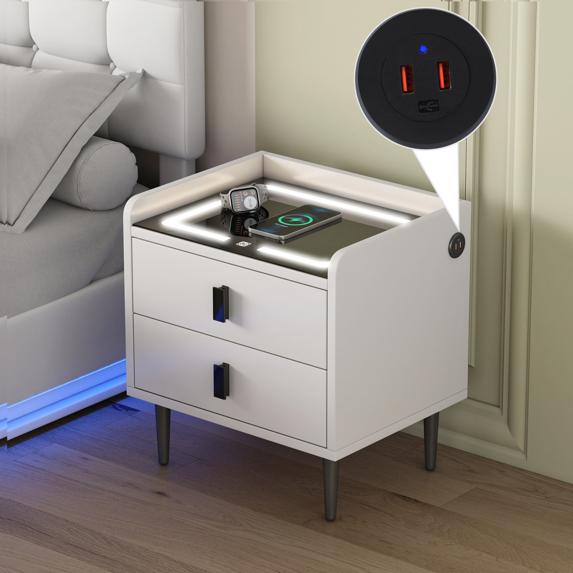 Charging Stations Wireless Charging End Table Nightstand With
