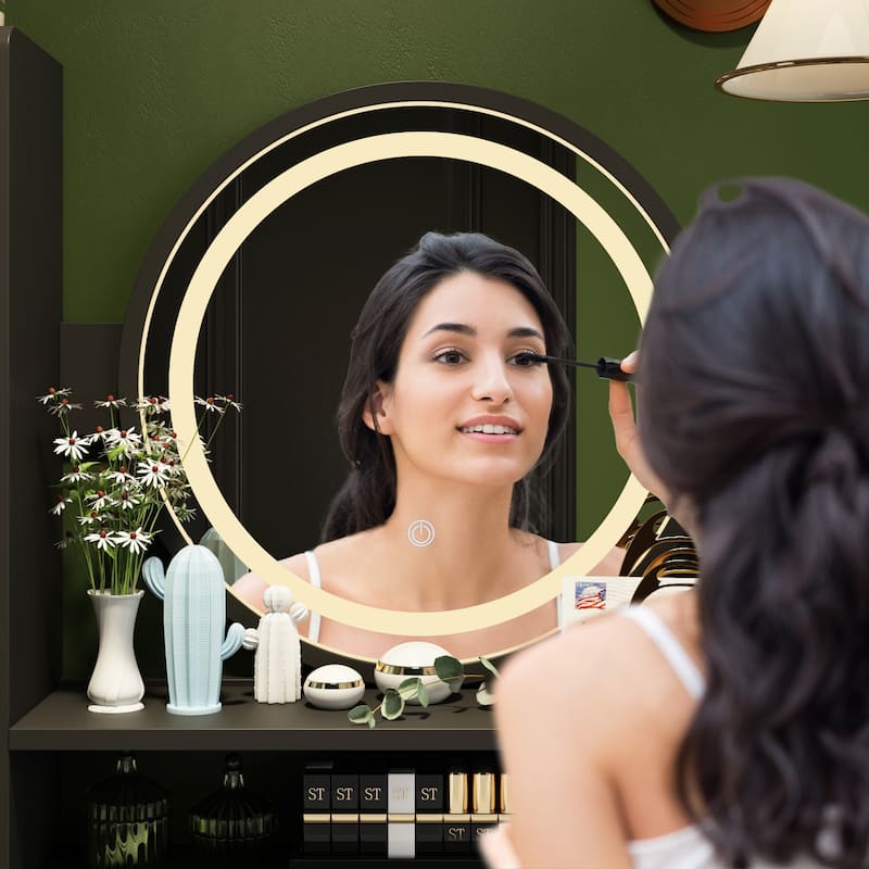 Makeup Vanity Dressing Table, Vanity Mirror with Lights and Table Set - 52"H
