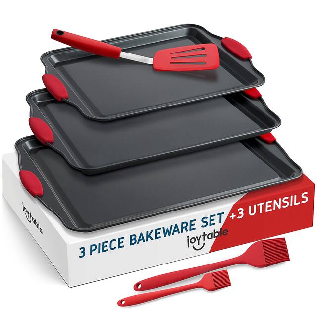 JoyTable Bakeware Set - Nonstick Bakeware Set With Silicone Handles & Utensils