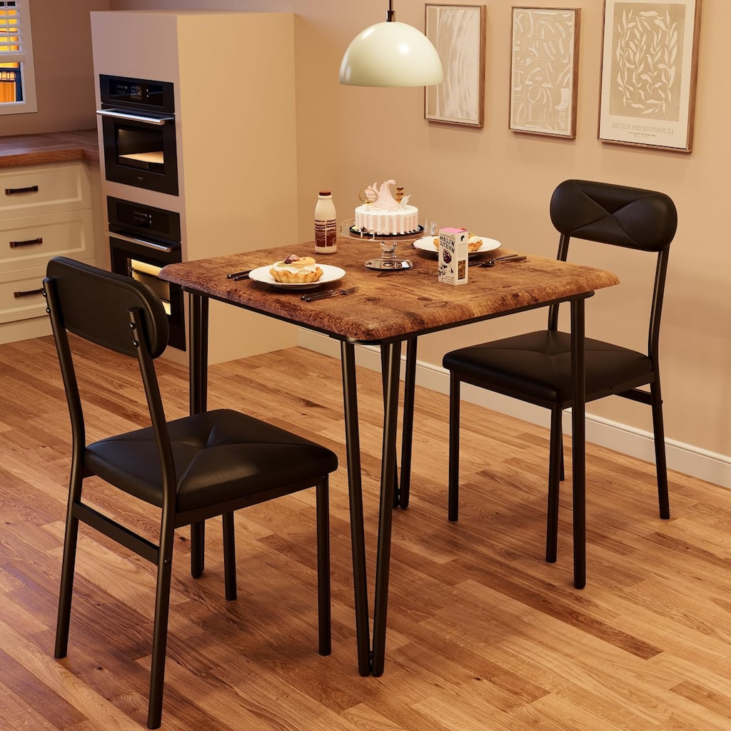 Dining Table for 2, Small Square kitchen Dinner Table Set for 2,Space Saving Wood Modern Dinette With Upholstered,3 Piece