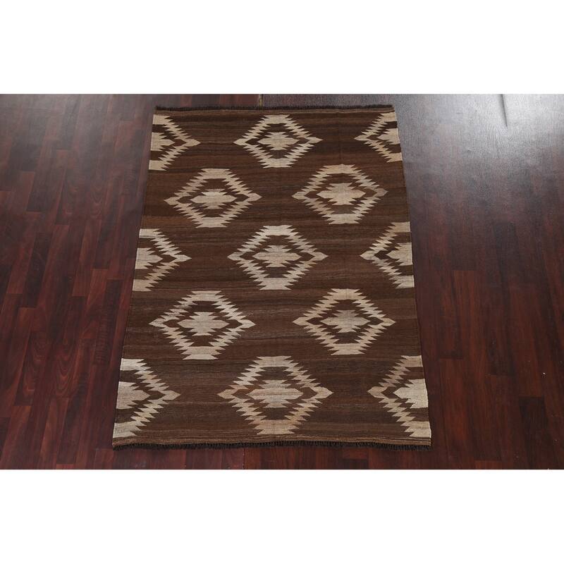 Natural Dye Tribal Geometric Kilim Oriental Wool Area Rug Flat-weave - 4'11" x 6'7"