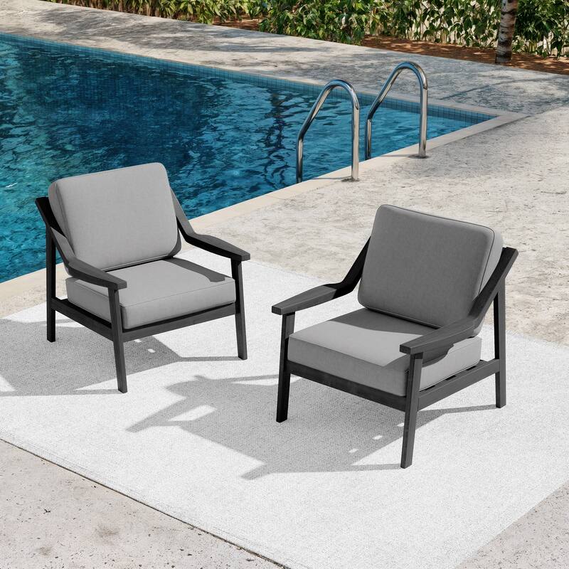 Outdoor Patio Club Chair Arm Lounge Cushion Chair (Set of 2)
