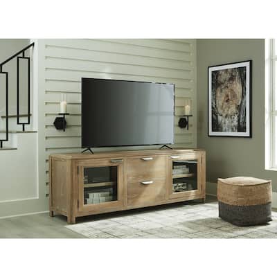 Signature Design by Ashley Rencott Light Brown 80" TV Stand for TVs up to 92" - 79.63" W x 20" D x 28" H