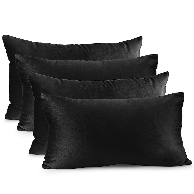 Nestl Solid Microfiber Soft Velvet Throw Pillow Cover (Set of 4) - 12" x 20" - Black