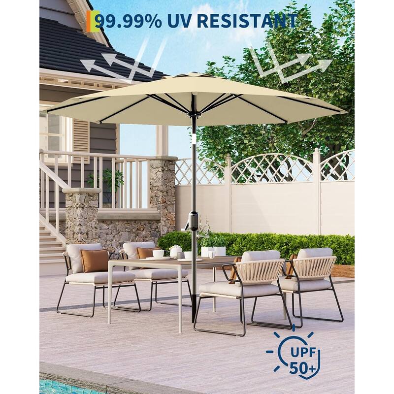 9 Ft Patio Umbrella with Solar Lights, Outdoor Table Umbrella with 32 LED Lights & Tilt Crank