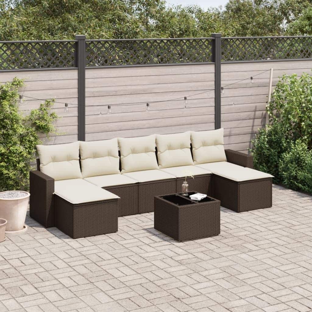 vidaXL 8 Piece Patio Sofa Set with Cushions Brown Poly Rattan - 25.8 x 24.4 x 27.2