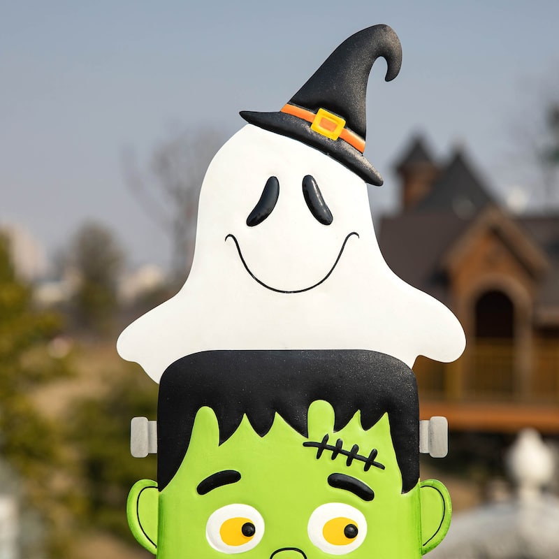 Glitzhome 42.5"H Halloween Metal Stacked Yard Stake Hanging Decor