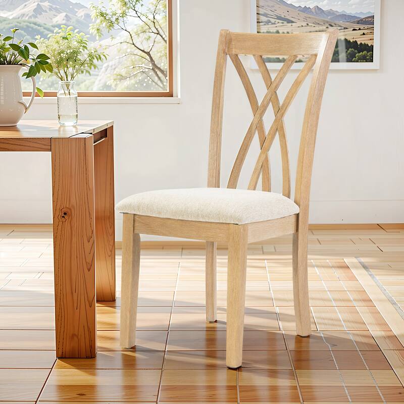 Off-White Dining Chairs Set of 2, Rubberwood Legs with Adjustable Glides, 23"H Chairs, KD Packing, Weight 250 lbs, Easy Clean