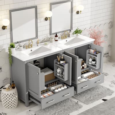 60" Double Sinks Bathroom Vanity Set, Bathroom Storage Cabinet