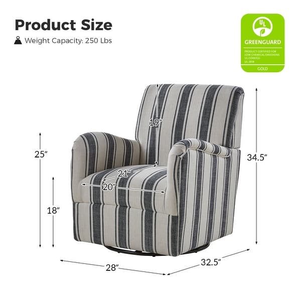 dimension image slide 1 of 4, HULALA HOME Pancy Traditional Swivel Armchair with Jacobean Strip Pattern Set of 2