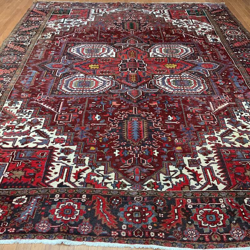 HERAT ORIENTAL Handmade 1890's Antique Heriz Wool Rug - 9'10" x 12'4"