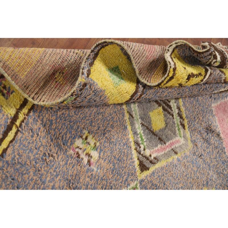 Gray Plush Geometric Moroccan Area Rug Hand-Knotted Wool Carpet - 9'0" x 12'7"