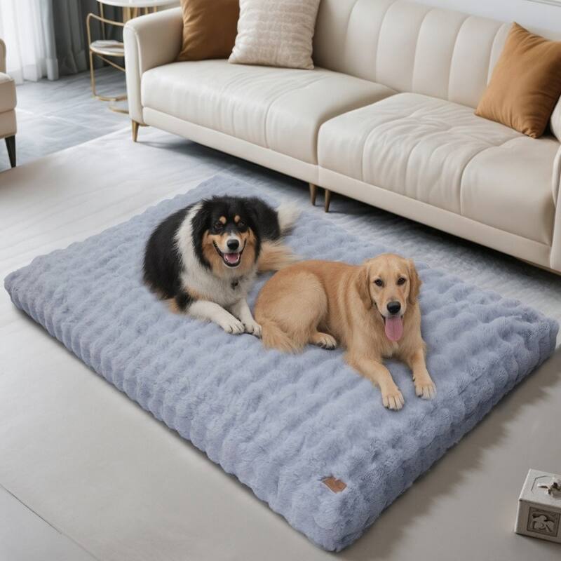 Washable Dog Bed Comfy Fluffy Kennel Pad Anti-Slip Pet Sleeping Mat Dogs Pillow -  78.8x43.3x7.1 inch - Grey