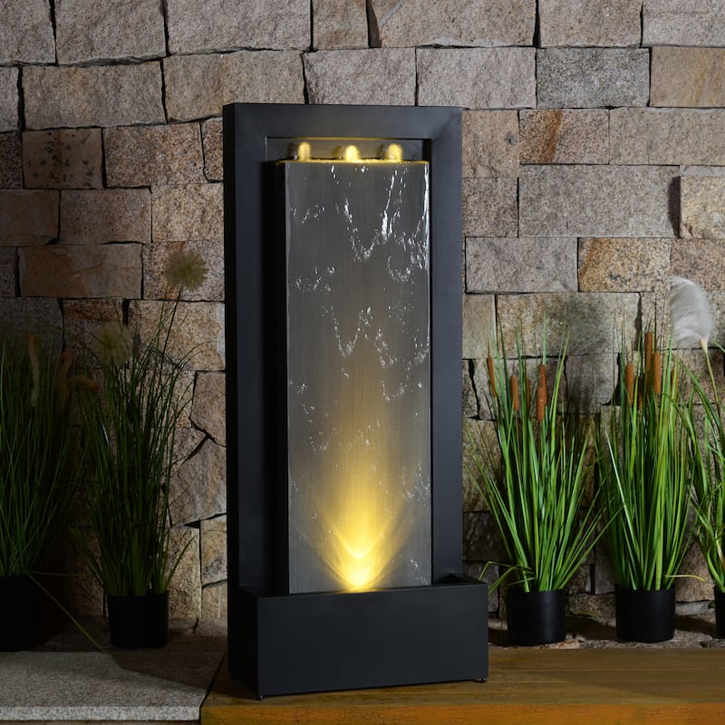 LED Lighted Steel Outdoor Garden Fountain - 47.25" - Black and Gray