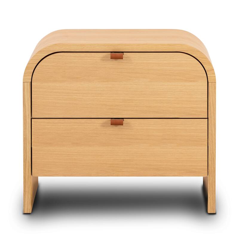 Poly & Bark Cirq Nightstand - Oak with Genuine Leather Pulls on Drawers - Oak - 2-drawer