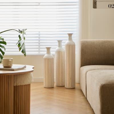 Set of 3 Modern Decoration Large Glazed Floor Metal Vase