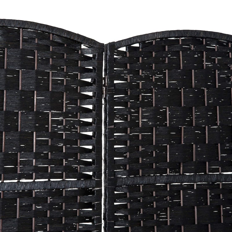 HomCom 6' Tall Wicker Weave Four Panel Room Divider Privacy Screen - Black Wood