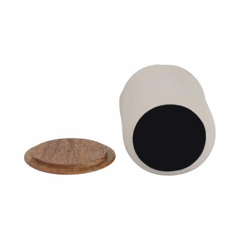 Wood Lid and Textured Pottery Base Decorative Modern Indoor Candle - 4" x 4" x 4"