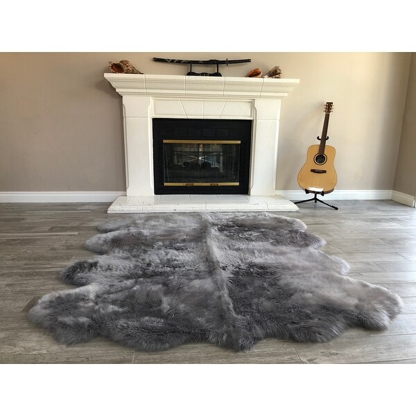 Dynasty Natural 8-Pelt Luxury Long Wool Sheepskin Grey Shag Rug - 5'5" x 6'8"