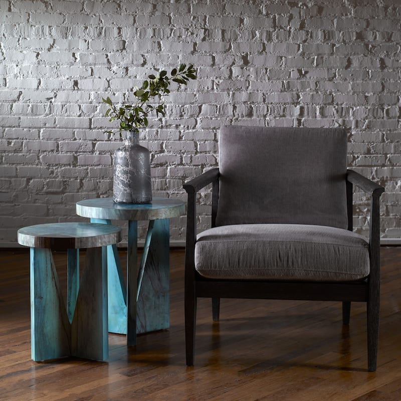 Set of 2 Blue and Green Distressed Round Nesting Tables 22"