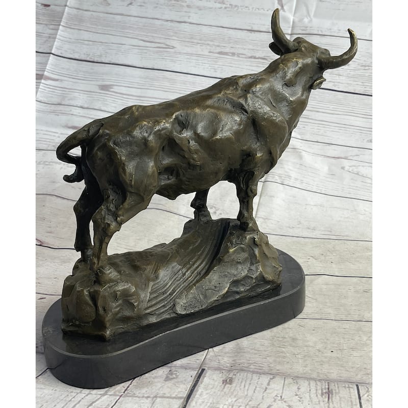 Imitative Bull Cow Imitative Cattle Farm Animal Bronze Metal Statue Sculpture On Marble Base