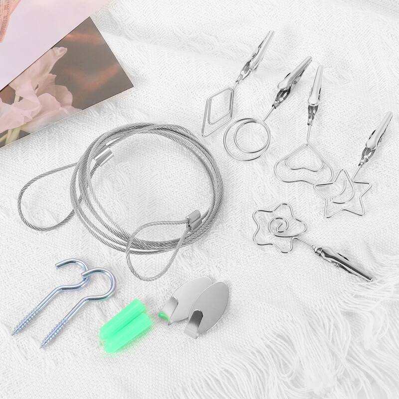 5Ft Wall Hanging Photo Display Cable Wire Rod with 10 Rhombus Clips