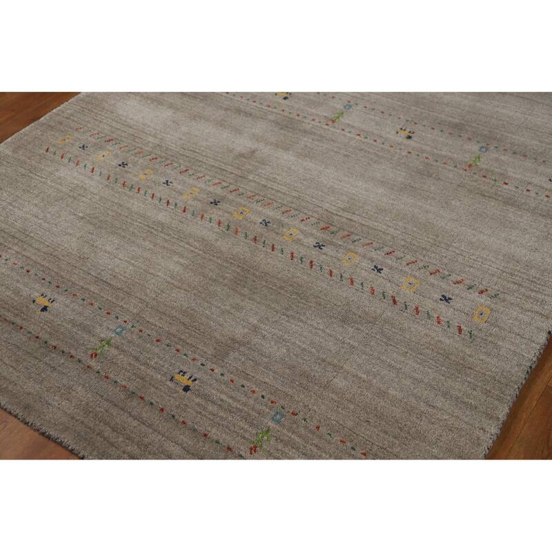 Hand Knotted Oriental 100% Wool Carpet Tribal Animal Pictorial Greys & Charcoal Gabbeh Area Rug - 7' 9'' X 5' 0''
