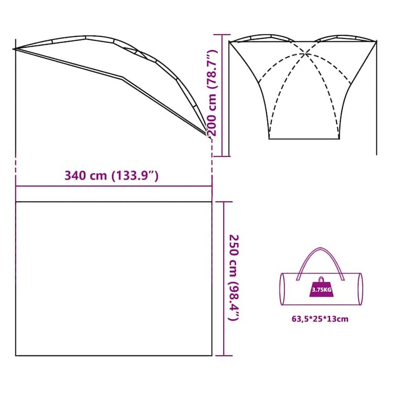 vidaXL Car Tent Green Waterproof - 133.9 x 180/250 x 78.7"
