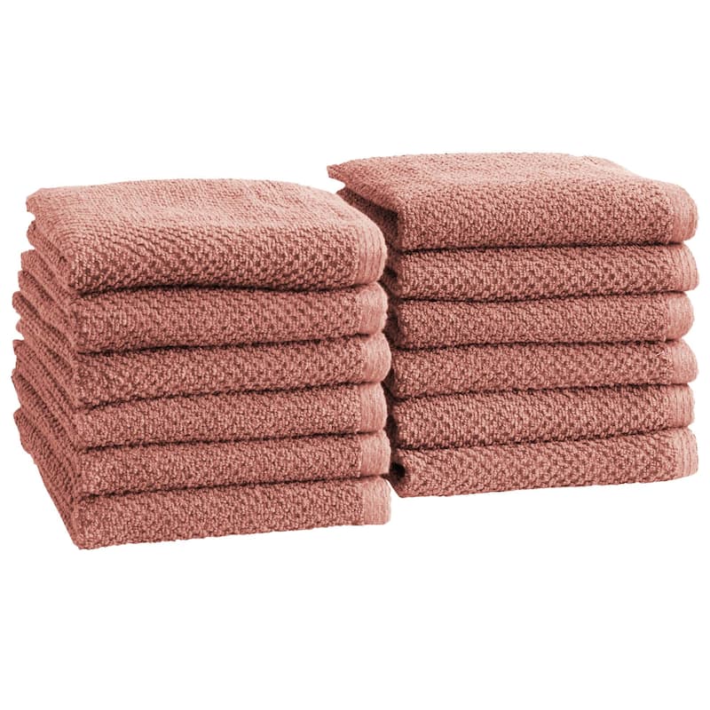 100% Cotton Acacia Collection Ultra Absorbant Popcorn Bath Towels - Washcloth (Pack of 12) - Desert Rose
