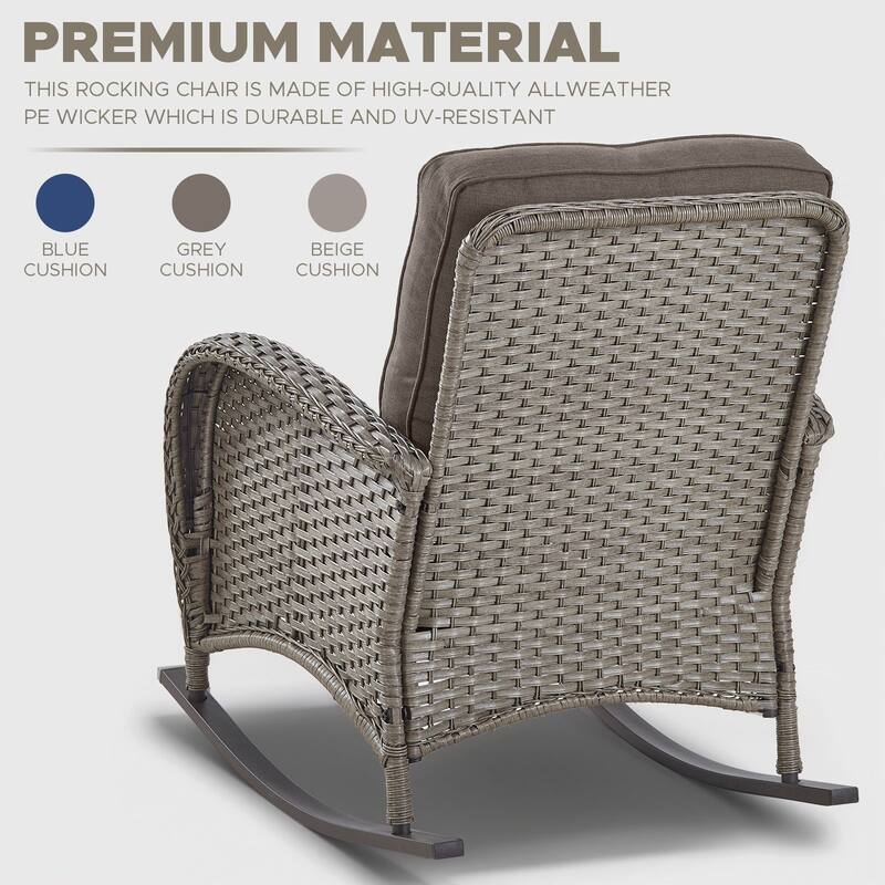 Outdoor Wicker Rocking Chair with Cushions