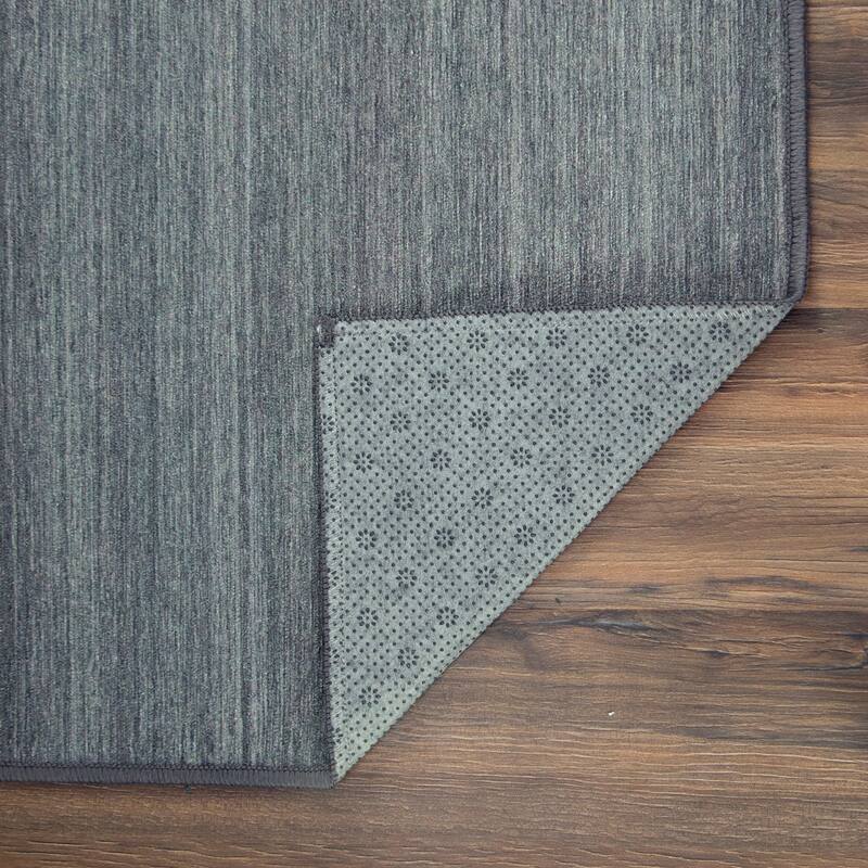My Magic Carpet Machine Washable Solid Grey Area Rug