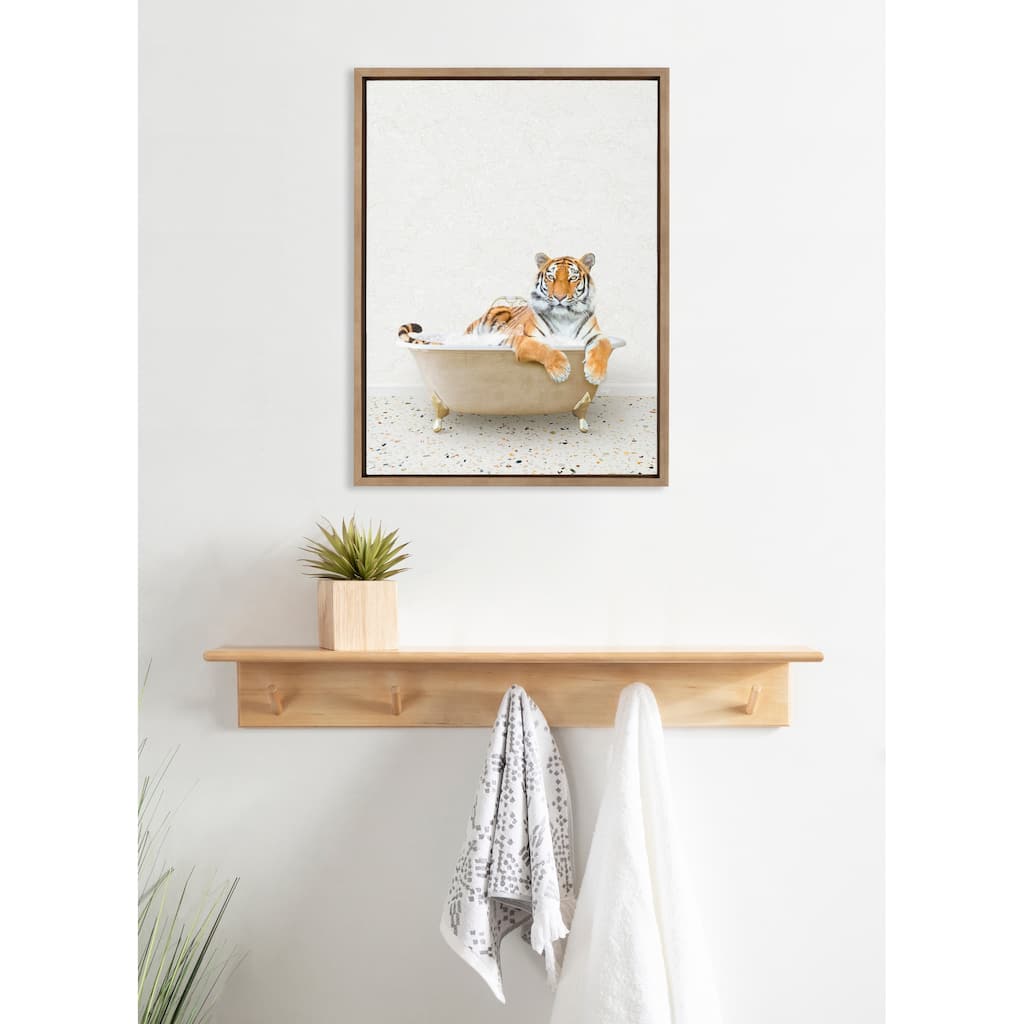 Kate and Laurel Sylvie Tiger Bath Framed Canvas by Amy Peterson