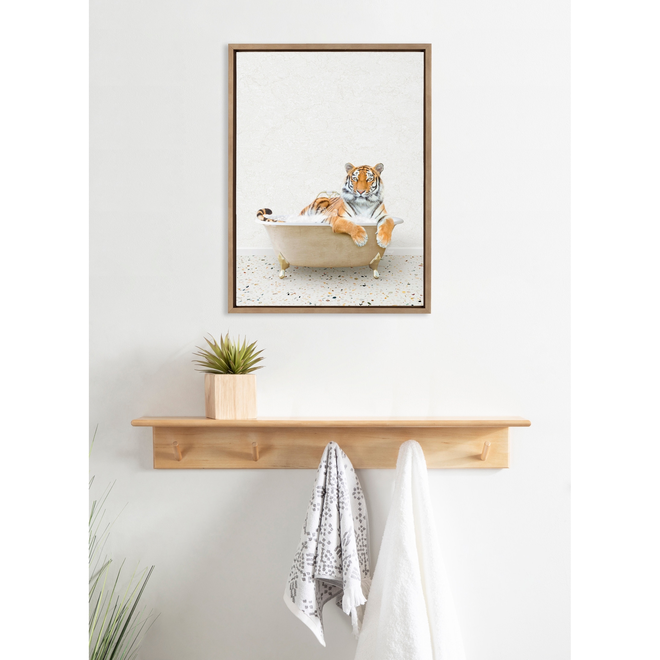 Kate and Laurel Sylvie Tiger Bath Framed Canvas by Amy Peterson