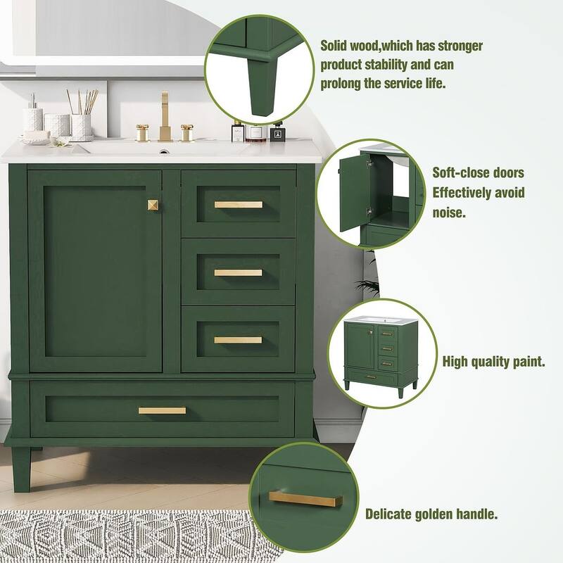 30" Bathroom Vanity With Sink, Solid Wood Bathroom Storage Cabinet