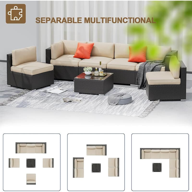 7-piece Outdoor Patio Black Wicker Rattan Cushioned Sectional Sofa Conversation Set by Havenside Home