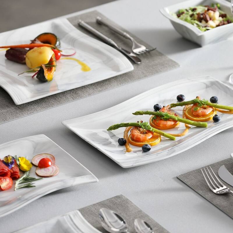 MALACASA Flora Wavy Modern Porcelain Dinnerware Set (Service for 6)