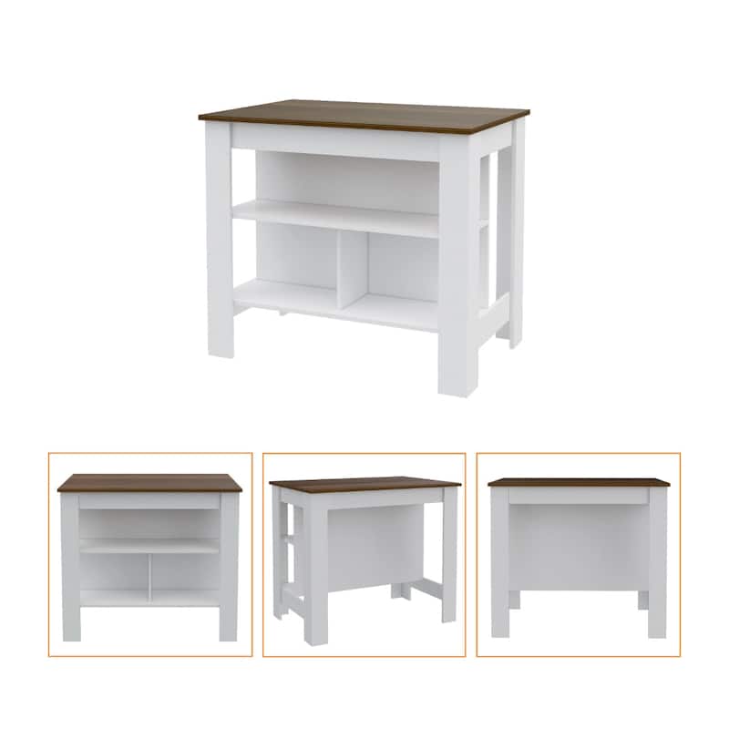Ralston 7-Shelf 4-Door 2-piece Kitchen Set, Kitchen Island and Pantry Cabinet White and Walnut