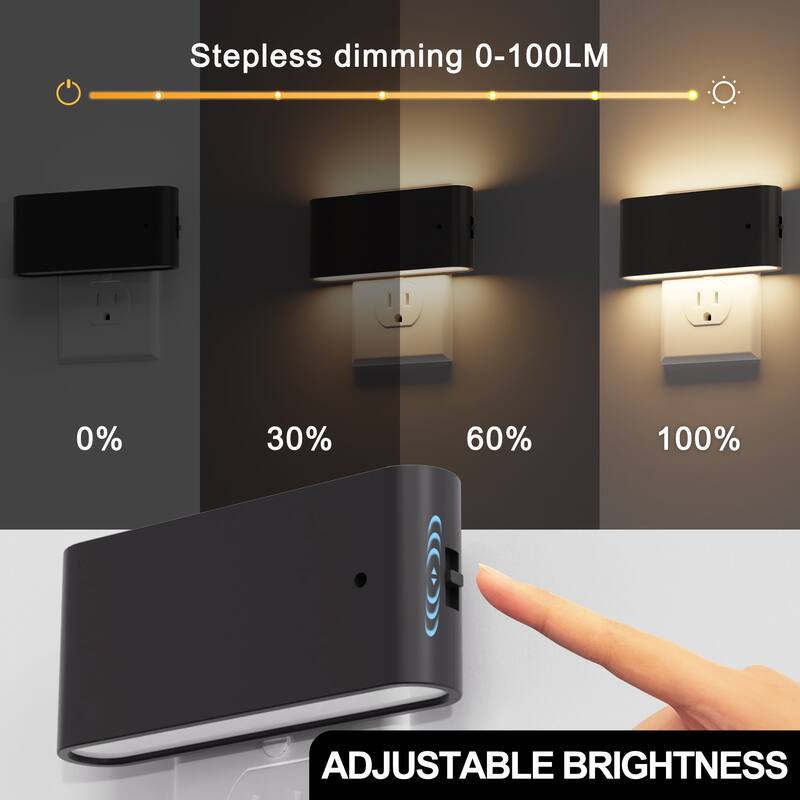 YANSUN 2-Pack Plug-in Light-Sensor Night Light, Horizontal Black Wall Lamp Design