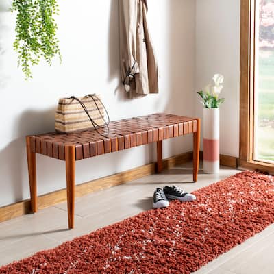 SAFAVIEH- Amalia Wood and Leather Bench.