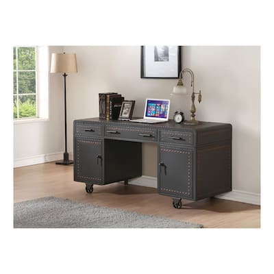 French Flair Metal Desk - 3 Drawer Office Desk, Storage Desk, Black Desk for Home Office, 63"L