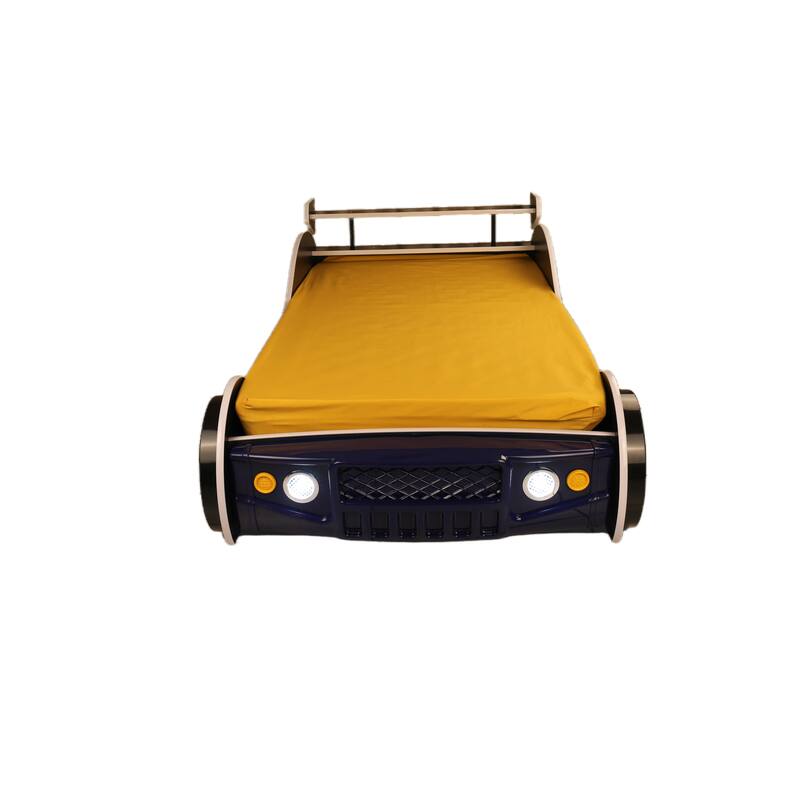 Race Car Twin Floor Bed with LED Headlights and Guardrails MDF Frame