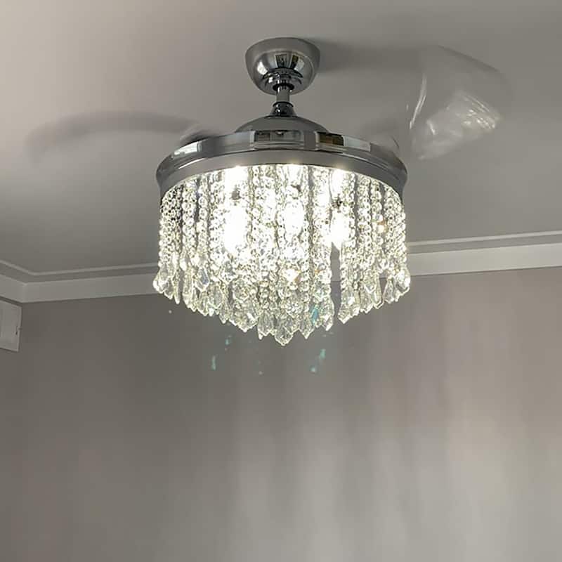 42" Modern Chrome Retractable Blades Ceiling Fan with Light and Remote Control - 42.0 In. W X 21.9 In. H X 42.0 In. D