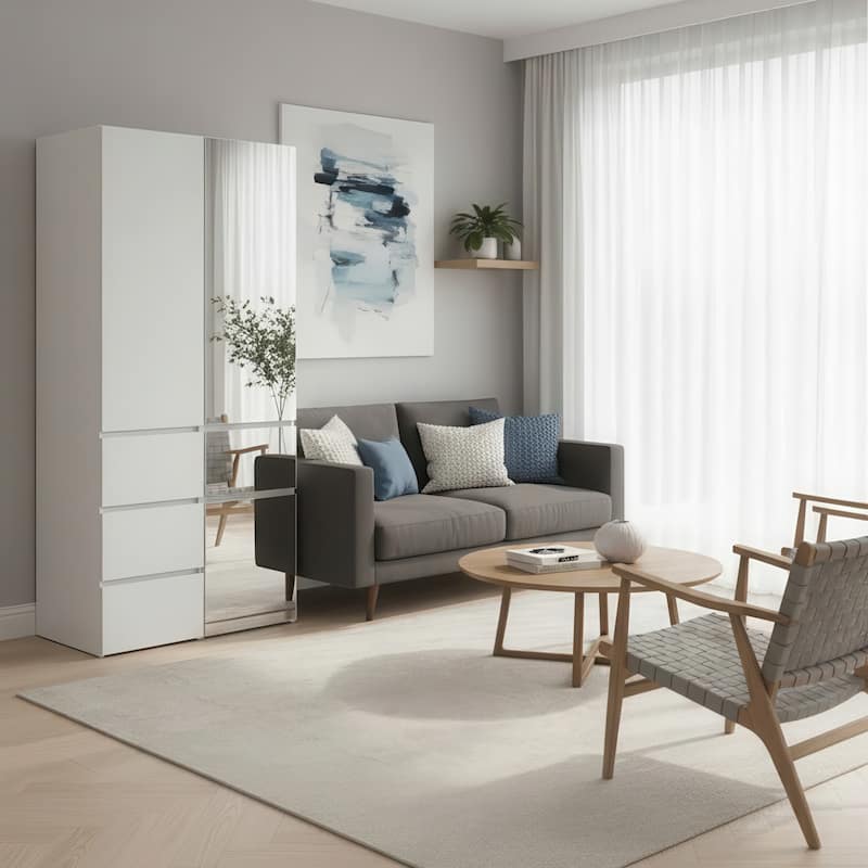 Elise Modular Wood Closet System with Mirror in White - 31.4"D x 17.72"W x 70.9"H